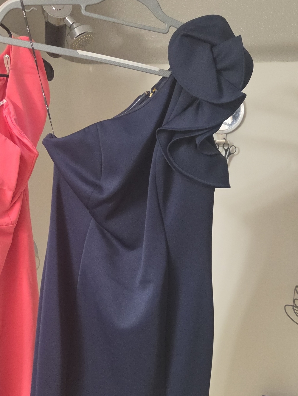 DKNY Navy One-Shoulder Ruffle-Accent Dress